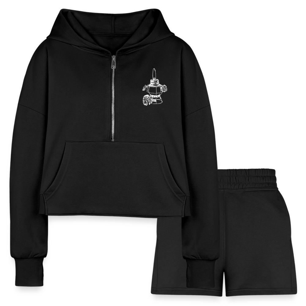 White Lantern Women’s Cropped Hoodie & Jogger Short Set - black