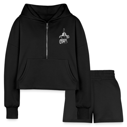 White Lantern Women’s Cropped Hoodie & Jogger Short Set - black