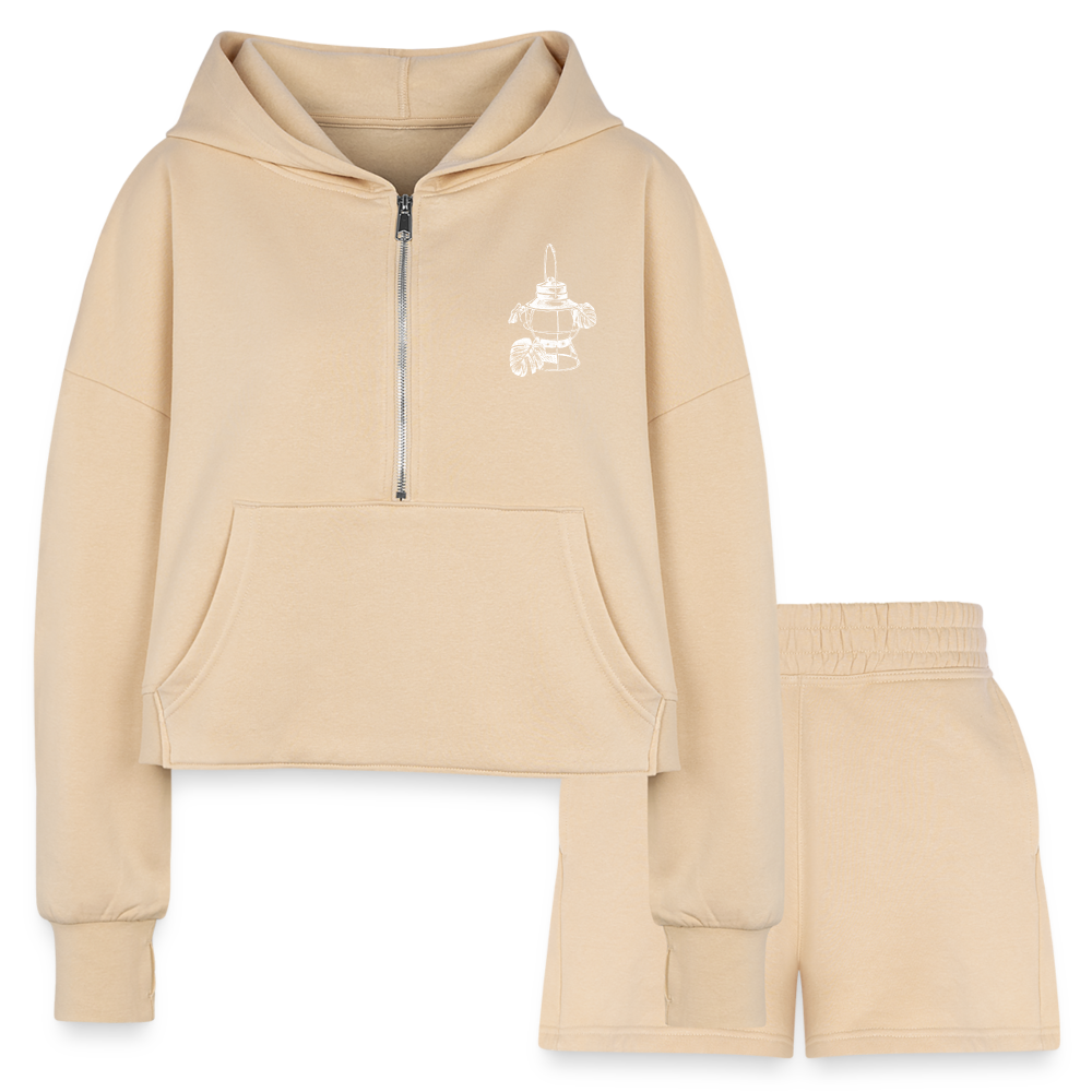 White Lantern Women’s Cropped Hoodie & Jogger Short Set - nude