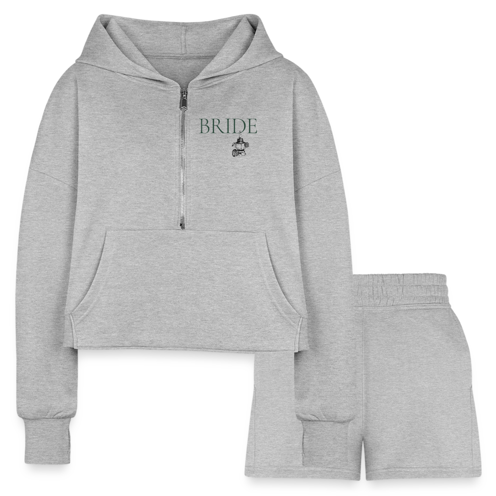 "Bride" Cropped Hoodie & Jogger Short Set - heather gray