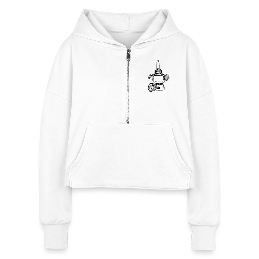 Black Lantern Half Zip Cropped Hoodie - white