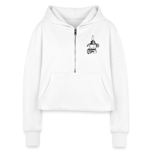 Black Lantern Half Zip Cropped Hoodie - white