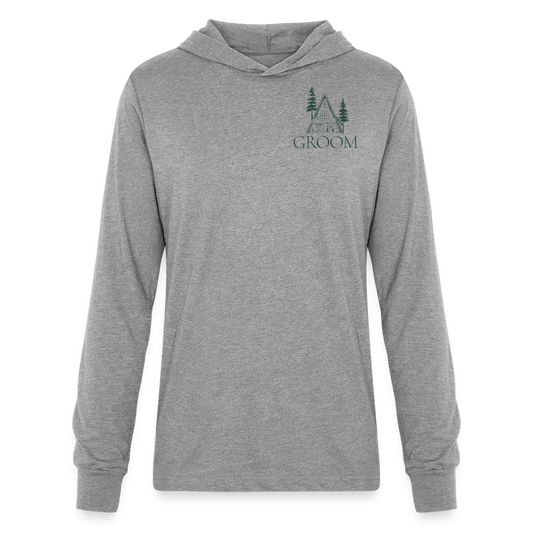 "Groom" A-Frame Green Long Sleeve Hoodie Shirt - heather grey