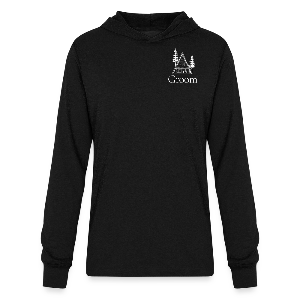 "Groom" A-Frame White Long Sleeve Hoodie Shirt - black