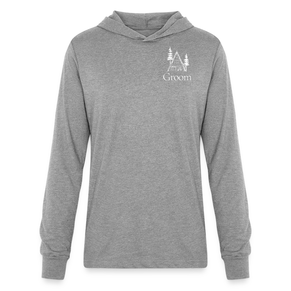 "Groom" A-Frame White Long Sleeve Hoodie Shirt - heather grey