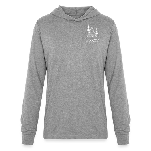 "Groom" A-Frame White Long Sleeve Hoodie Shirt - heather grey