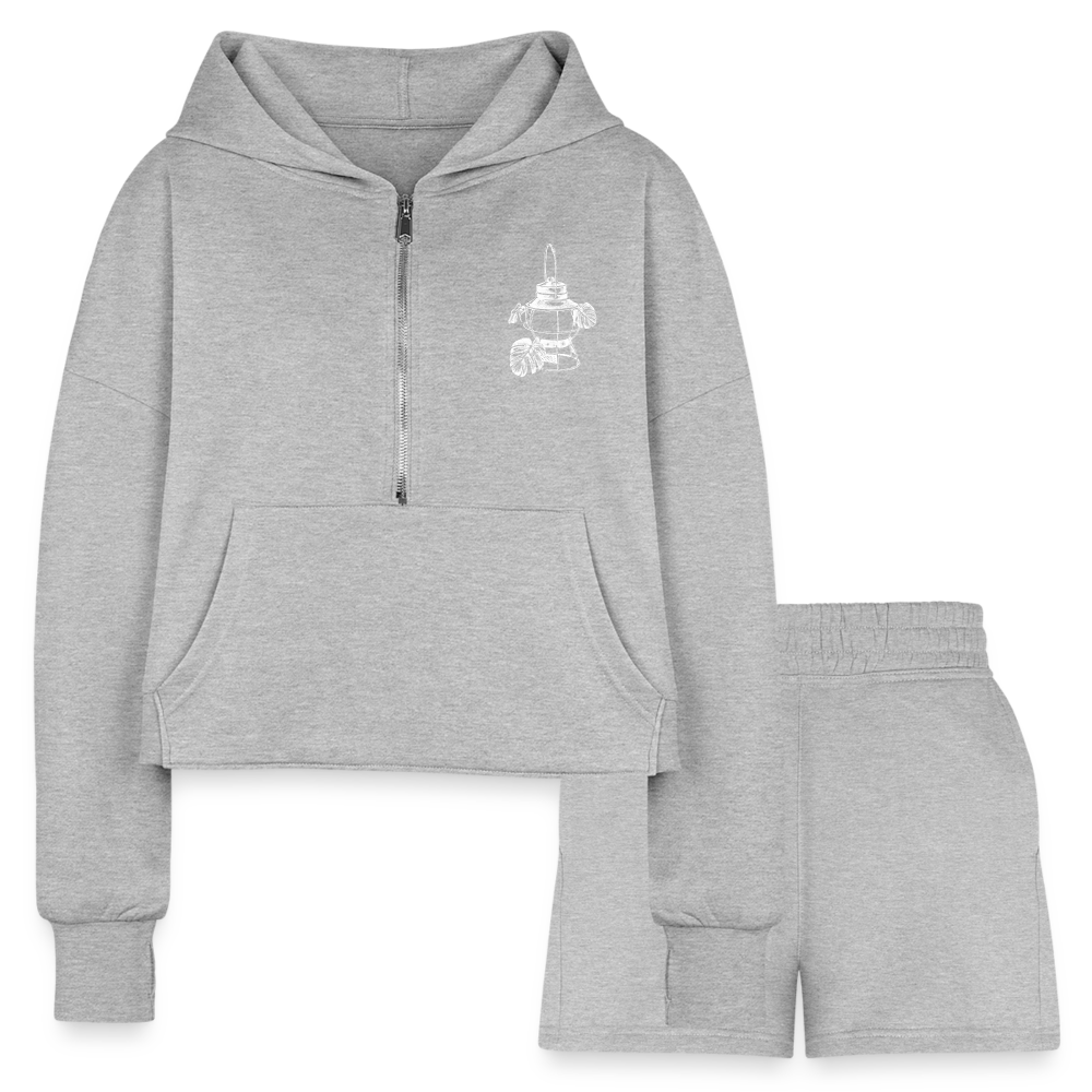 White Lantern Women’s Cropped Hoodie & Jogger Short Set - heather gray