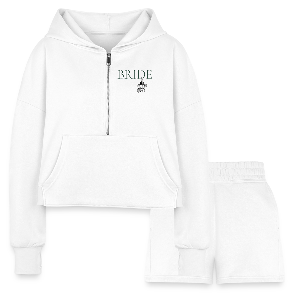 "Bride" Cropped Hoodie & Jogger Short Set - white