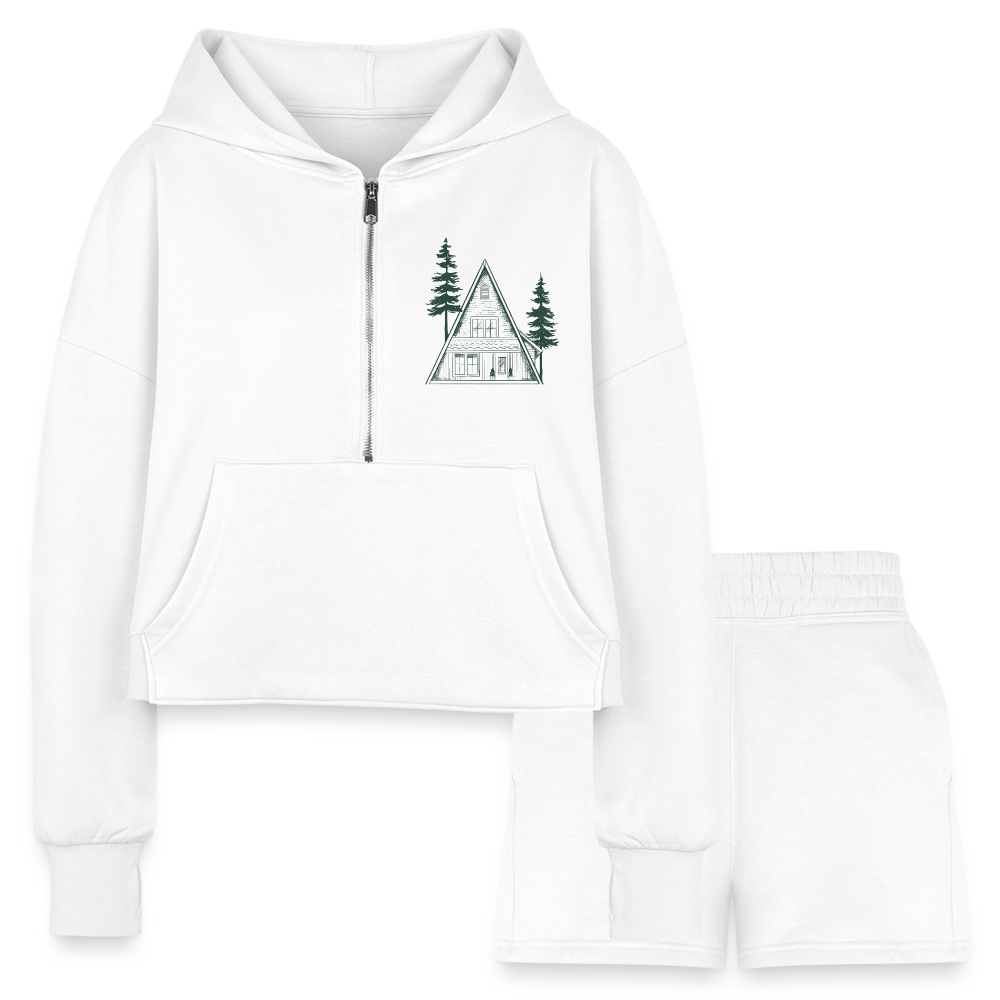 A-Frame Green Women's Cropped Hoodie & Jogger Short Set - white