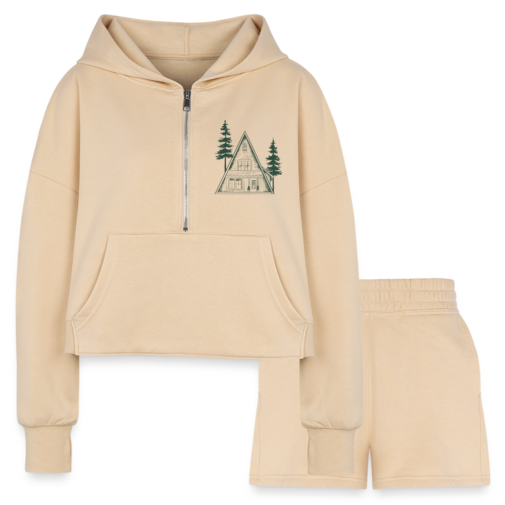 A-Frame Green Women's Cropped Hoodie & Jogger Short Set - nude