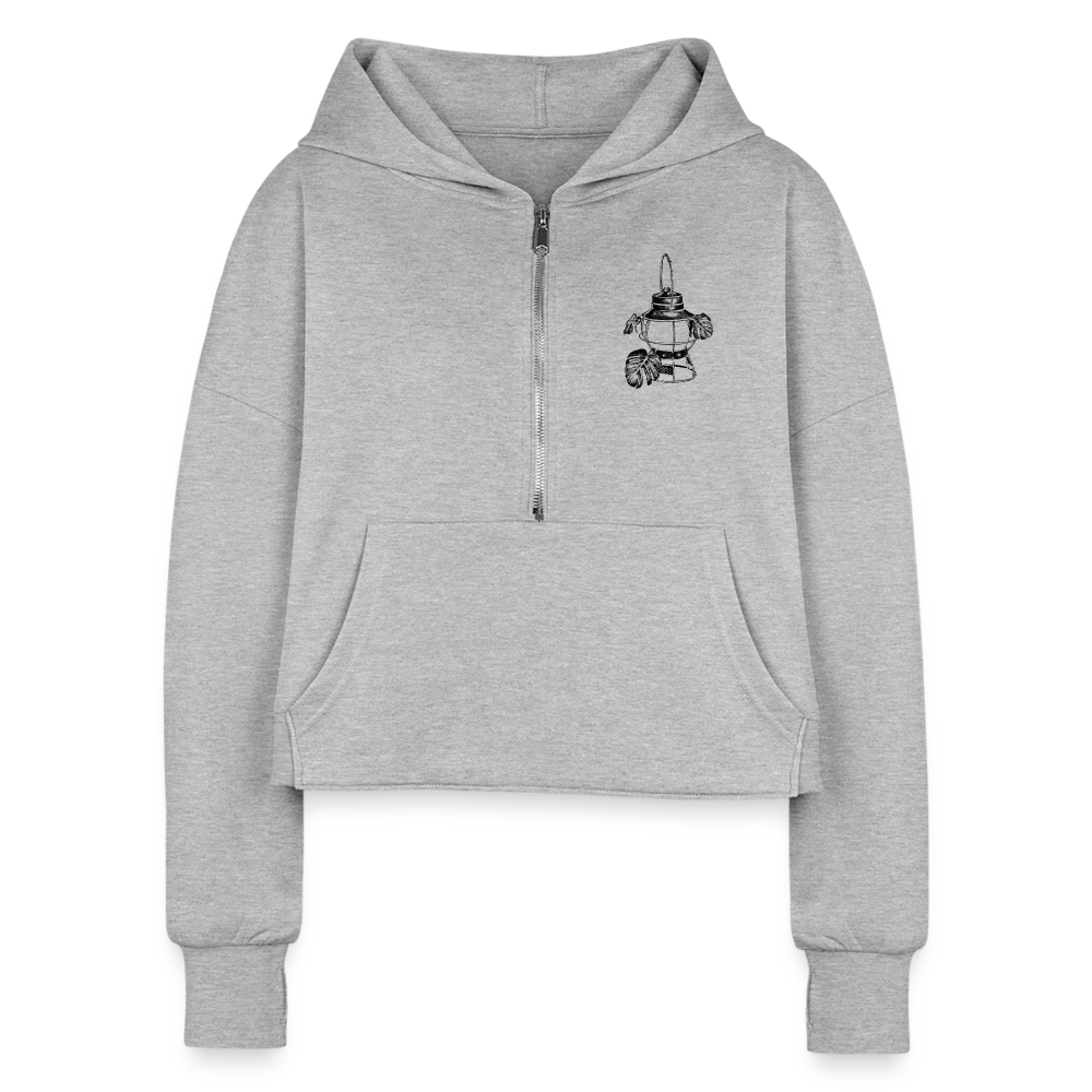 Black Lantern Half Zip Cropped Hoodie - heather gray