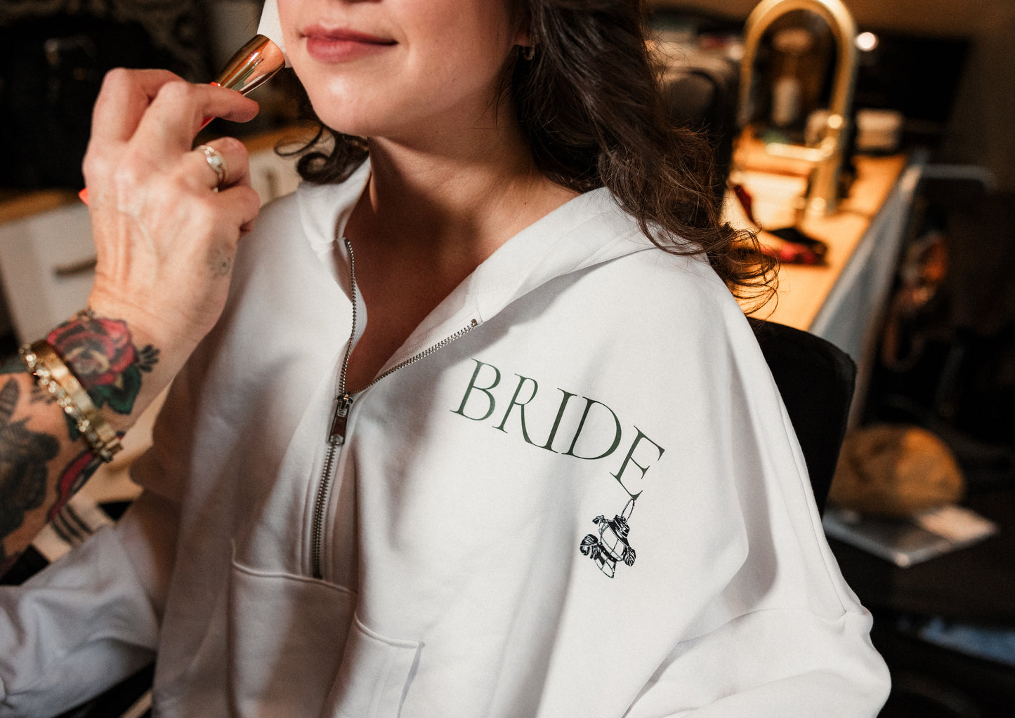 "Bride" Half Zip Cropped Hoodie