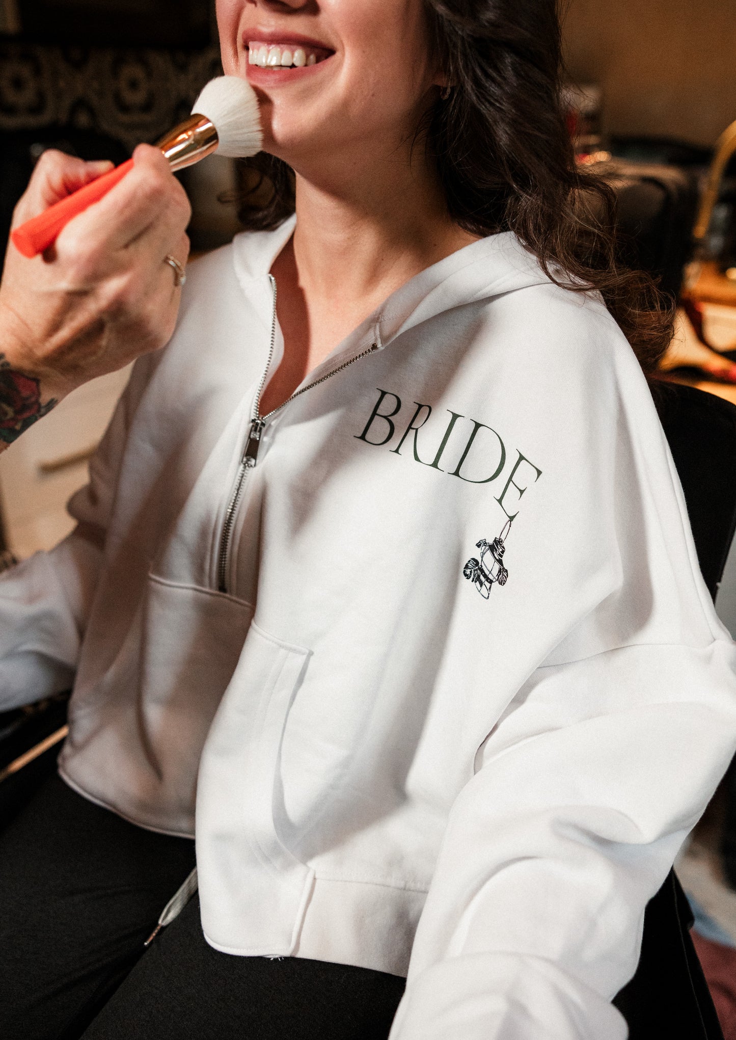 "Bride" Half Zip Cropped Hoodie