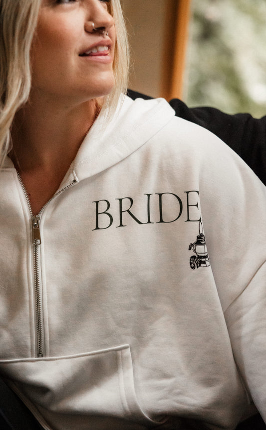 "Bride" Half Zip Cropped Hoodie